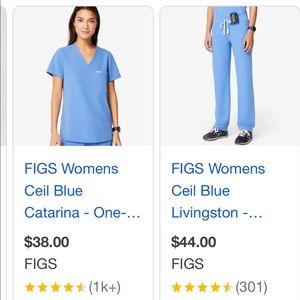 FIGS ceil blue set XS tops (2 tops) and XS pants (1 pair)